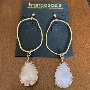 NWT Francesca's Pink Rose Quartz and Crystal Gold plated dangle earrings